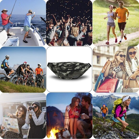 Women Men Camo Green Large Crossbody Fanny Pack Belt Bag Hands-Free Waist Pack - Picture 6 of 6